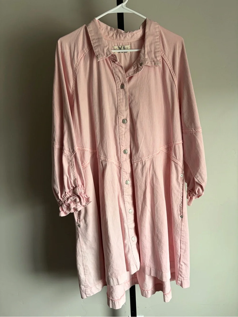 Free People We The Free Hannah Denim Mini Dress Pink Rare XL - Picture 3 of 9